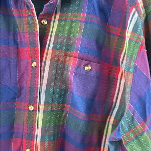 Vintage Cabin Creek Plaid Button Up Shirt Purple Green 100% Cotton Size XL - Picture 5 of 9